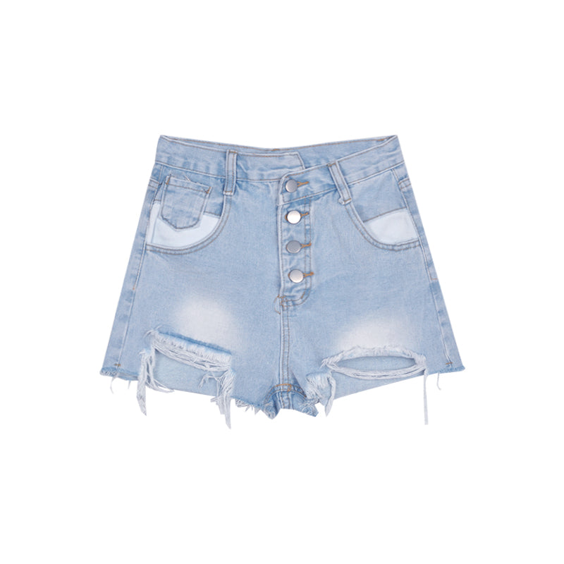 Irregular Ripped Raw Edge Jeans for Summer Ladies