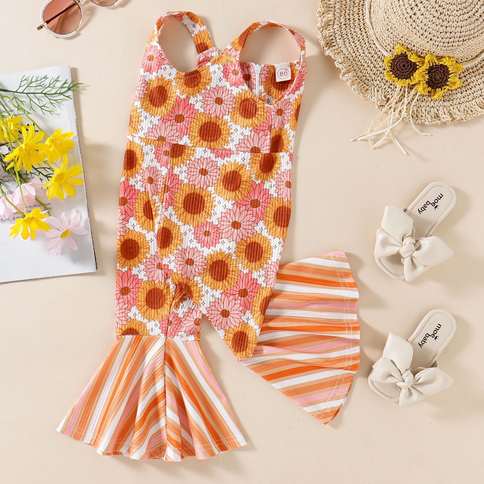 European American Style Summer Bell-Bottom Jumpsuit