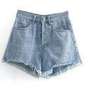 High Waist Frayed Front Button Slim Shorts Women Vintage Ripped Denim Shorts Summer Woman Fashion Commute Jean Shorts